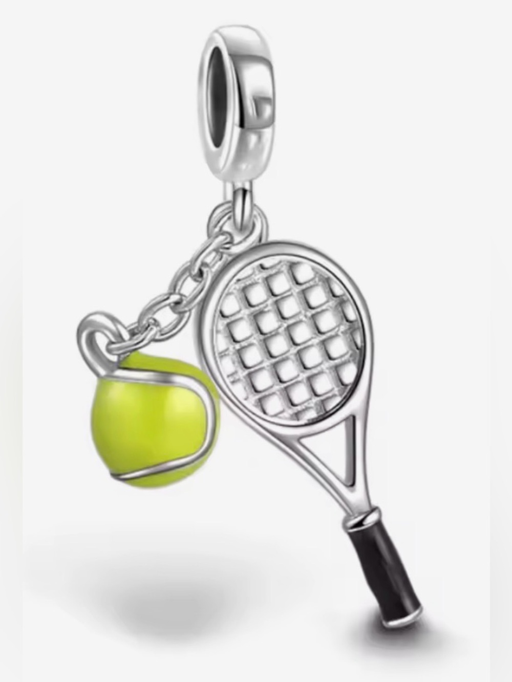 Silver & Yellow Tennis Racket & Ball Dangle Charm